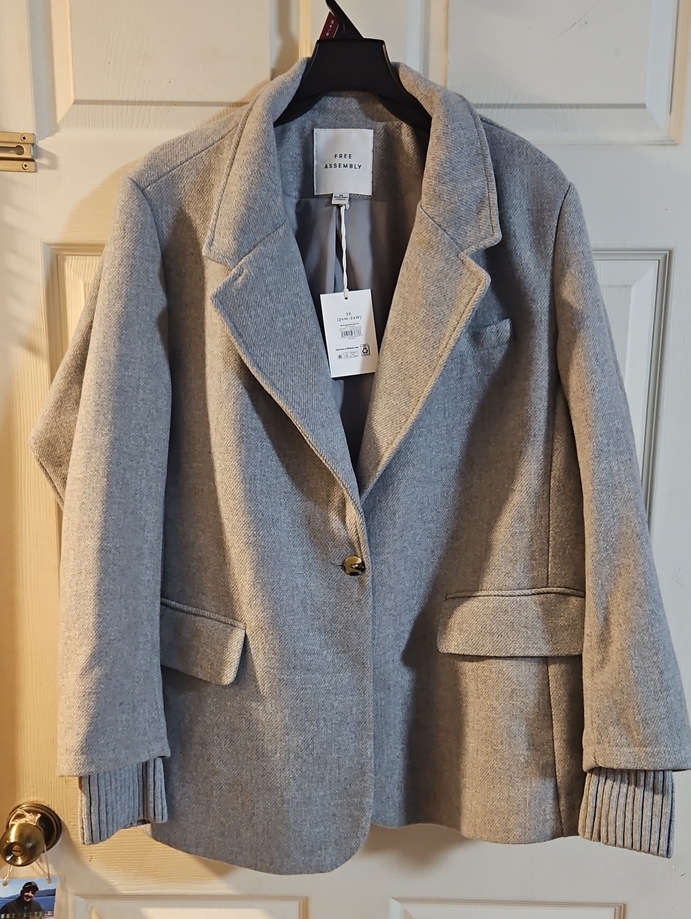 Free Assembly Women's Single-Breasted Blazer with Ribbed Cuffs: GRAY: NWT: 3X